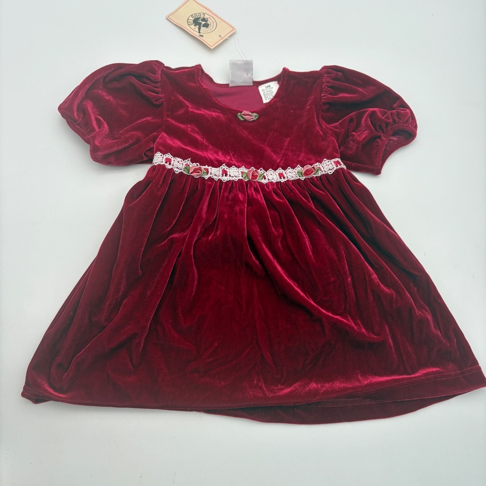 Vintage Good Lad Red Velvet Lace Rosette Holiday Dress Toddler Girls 24M NWT